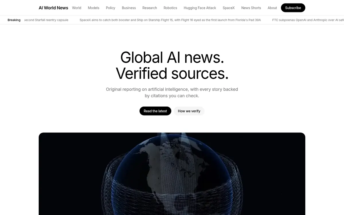 AI World News website, desktop view