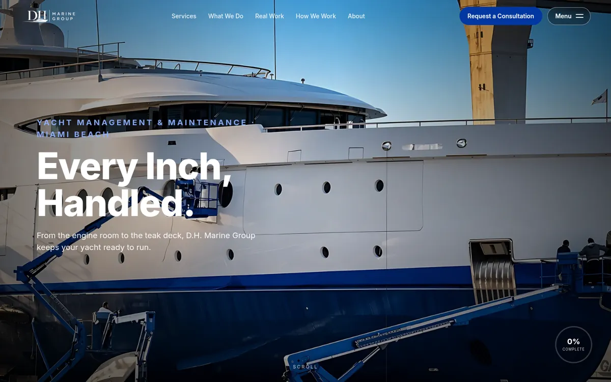 D.H. Marine Group website, Concept 1, desktop view