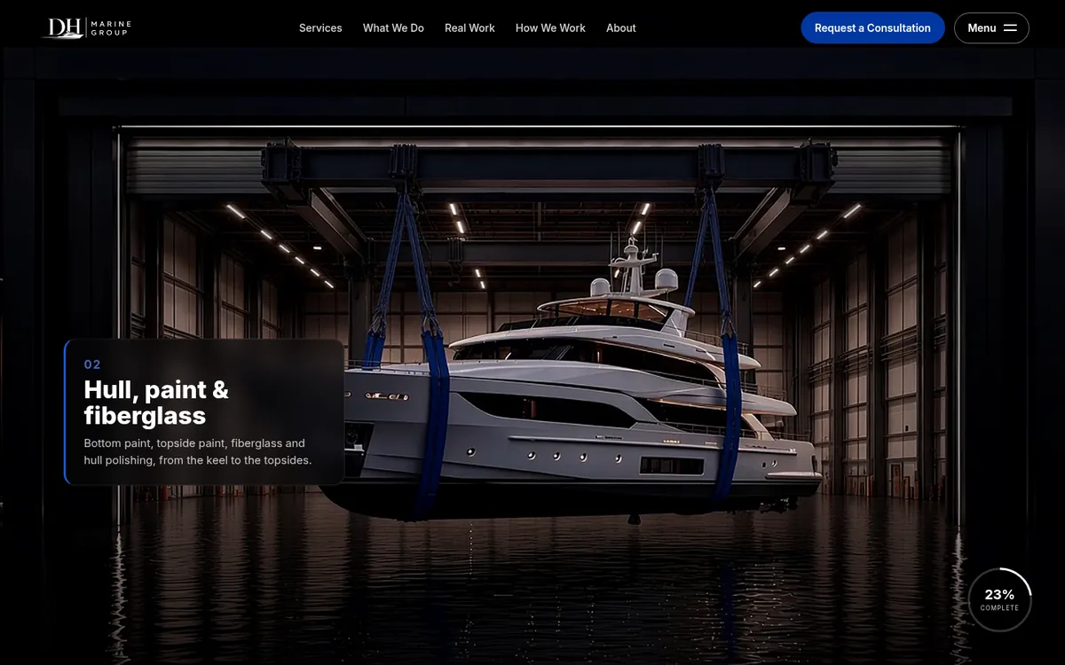 D.H. Marine Group website, Concept 4, desktop view